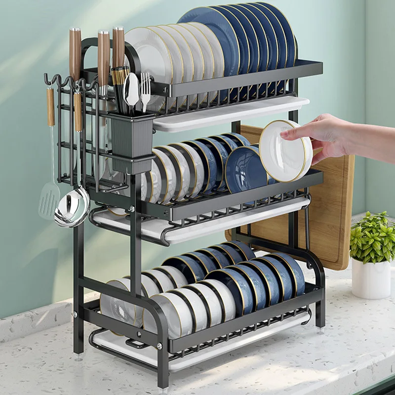 Home Cooking Utensil Set - Dish Drying Rack 3-Tier Compact Kitchen