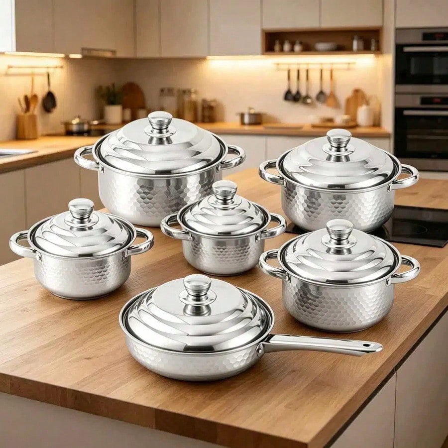Mom'S Home Cooking - 12-Piece Cookware Set Heavy Duty Silver