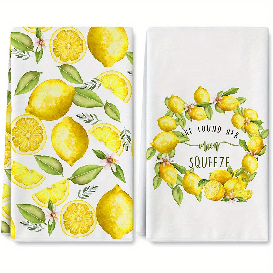 Home Cooking Cookbook - 2Pcs, Lemon Wreath Kitchen Towels, 40Cm*60Cm