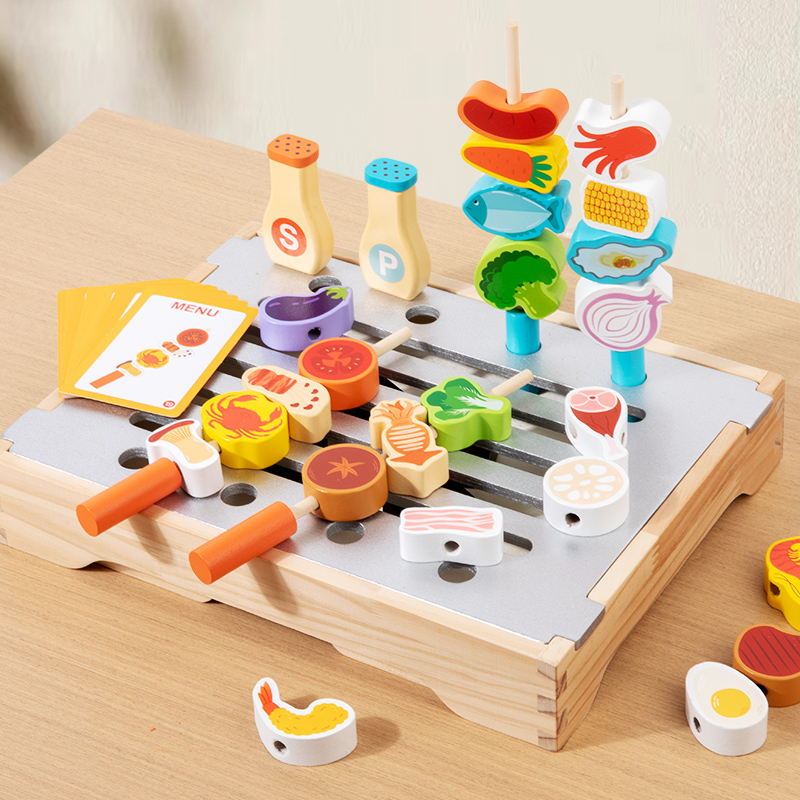 Home Cooking Cookbook - Children's Wooden Imitation Barbecue Grill Toy