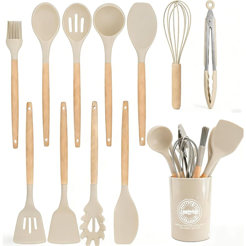 Wooden Handle Silicone Kitchen - огляд і ціна Home Cooking Utensil Set