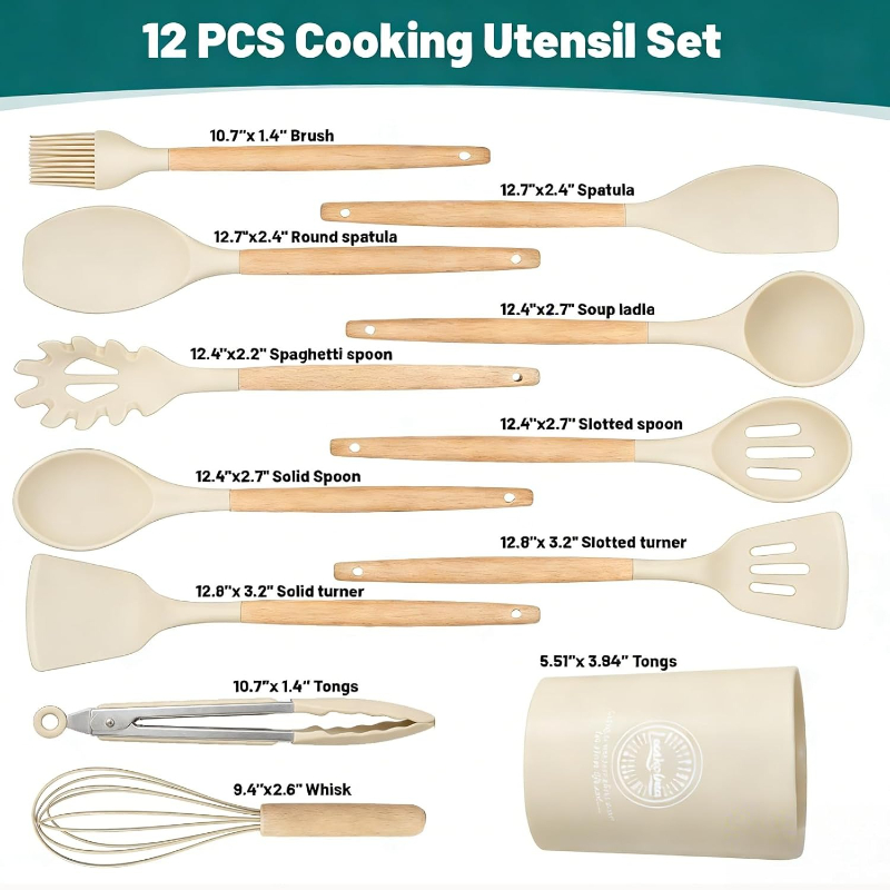 Wooden Handle Silicone Kitchen - огляд і ціна Home Cooking Utensil Set
