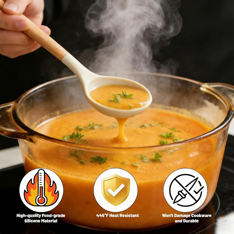 Wooden Handle Silicone Kitchen - огляд і ціна Home Cooking Utensil Set
