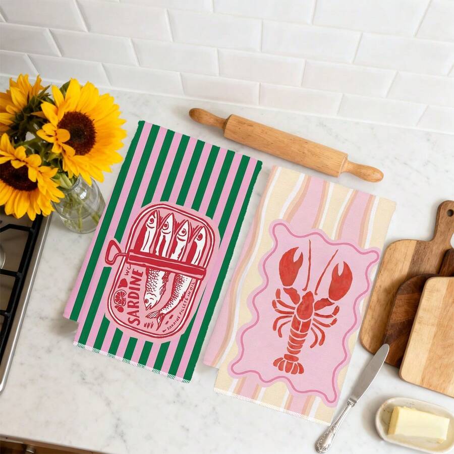 2Pcs, Pink and Green Striped S - огляд і ціна Home Cooking Cookbook